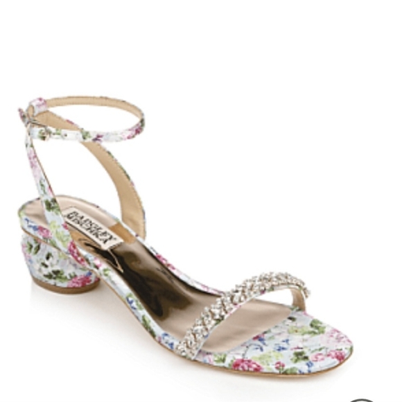 NWOT Badgley Mischka Floral Rhinestone Tarika Chunky Heel Sandals - Picture 1 of 7